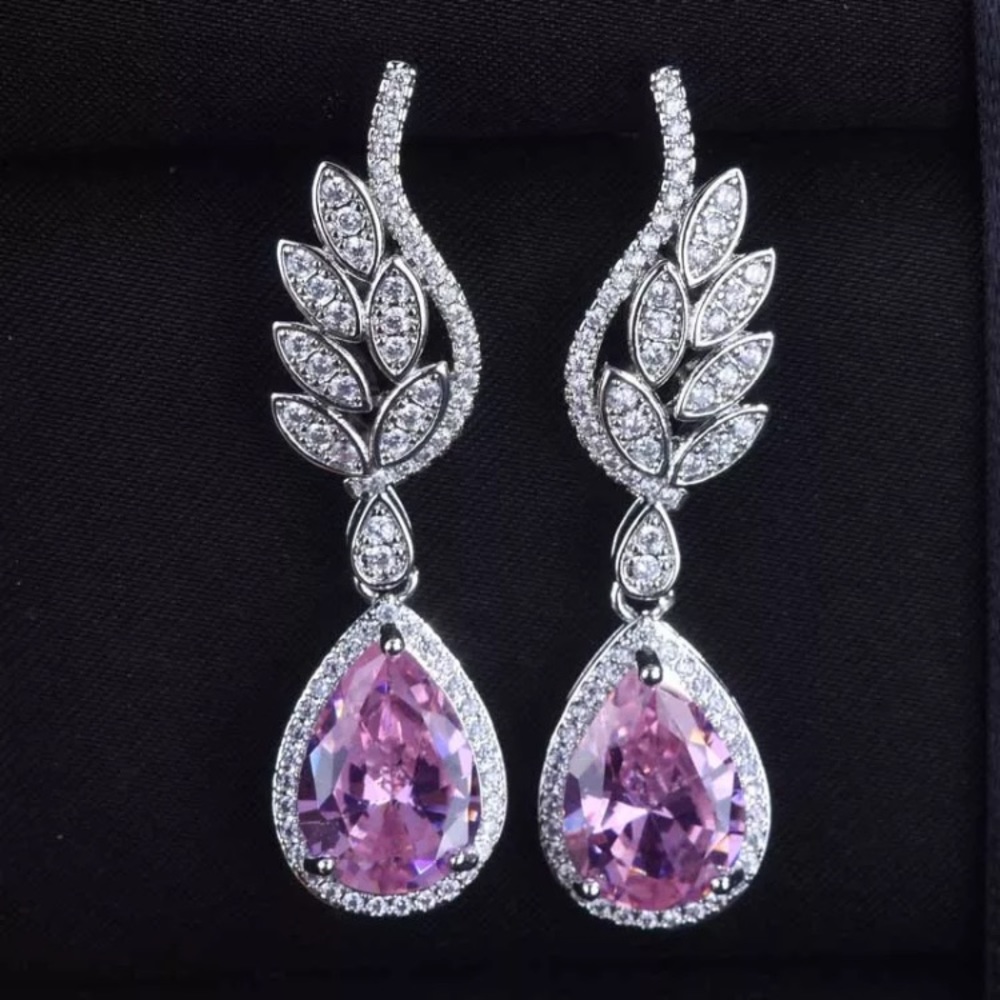 White Sapphire 3ct Leaf drop earrings